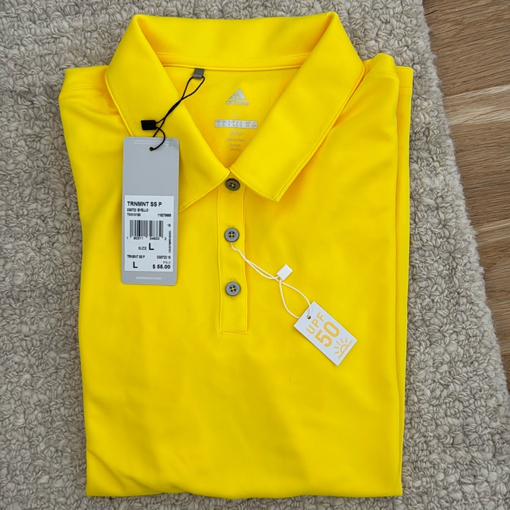 Adidas golf polo bright yellow UPF 50